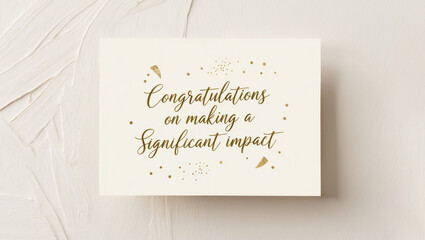 achievement congratulations card with handwritten message Congratulations on making significant impact featuring a soft, cream background