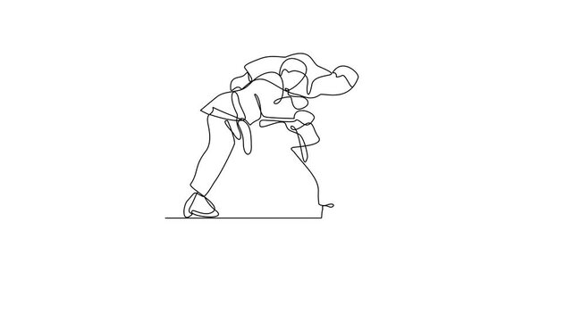 Animated self drawing of Para Judo sports video design illustration. Para Taekwondo sport design in simple linear continuous style video concept. Sports themes design for your asset design.
