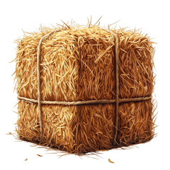 Dry hay bale isolated on transparent or white background
