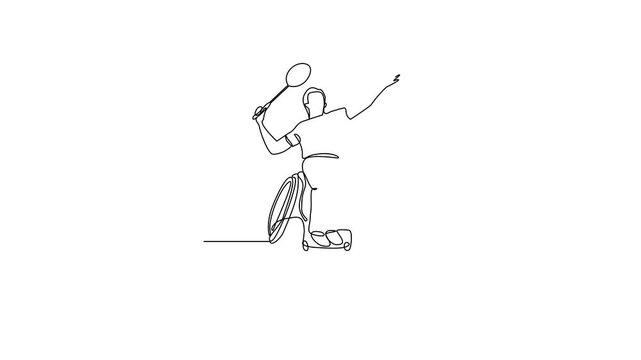 Animated self drawing of Para Badminton sports video design illustration. Para Taekwondo sport design in simple linear continuous style video concept. Sports themes design for your asset design.