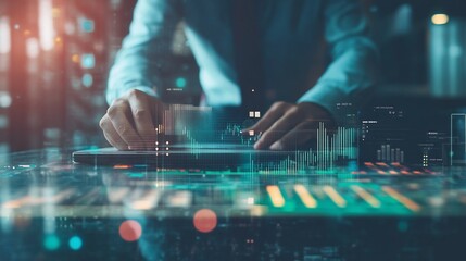 Analyzing digital data with technology for financial charts on a digital screen