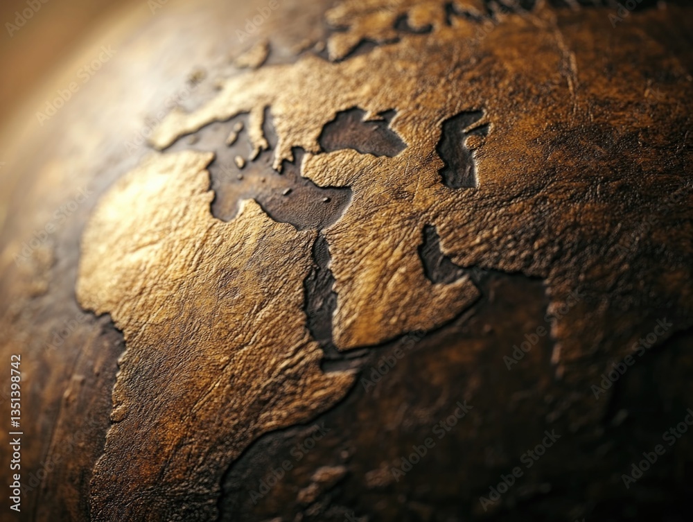 Poster A detailed view of a globe with a world map