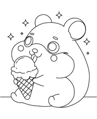 Coloring book hamster enjoying ice cream! A sweet coloring page for kids