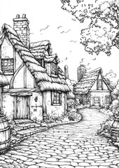 Obraz premium Fantasy Village Coloring Pages