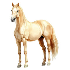 Obraz premium A watercolor realistic, clean, and simple clipart of a beige horse on a white background