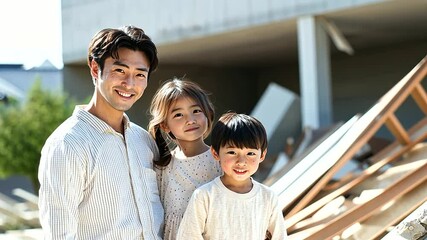 1_Family practicing earthquake safety drills at home