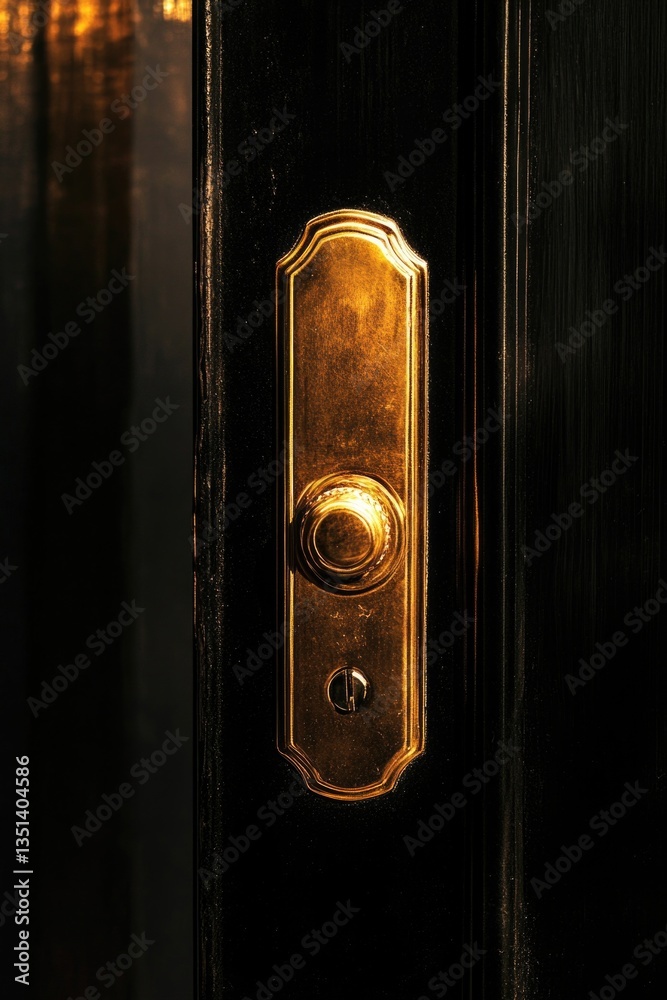 Poster a close-up view of a door handle on a black door