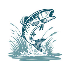 Leaping Fish Black Vector Outline