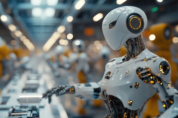 Fototapeta premium A robot standing in a room with a calm and steady expression