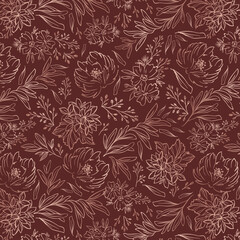 Summer handmade floral background. Botanical background from abstract flowers. Sketchy drawing of white outlines and yellow-brown strokes, blue background. wallpaper, bedspreads, bed linen, textiles