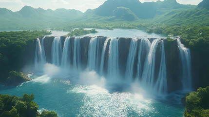 Naklejka premium Majestic Waterfall Cascading Through Lush Forest