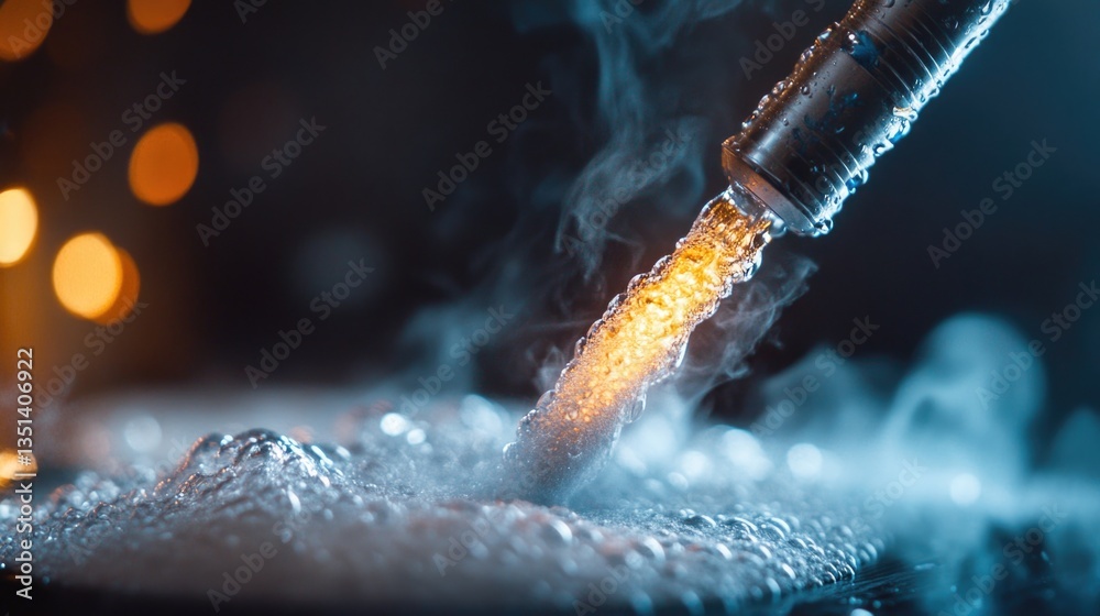 Poster close-up shot of clear liquid flowing out of an open bottle