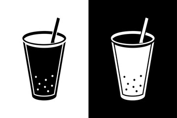 Black and White Milk Tea Cup Icon Crisp & Stylish.