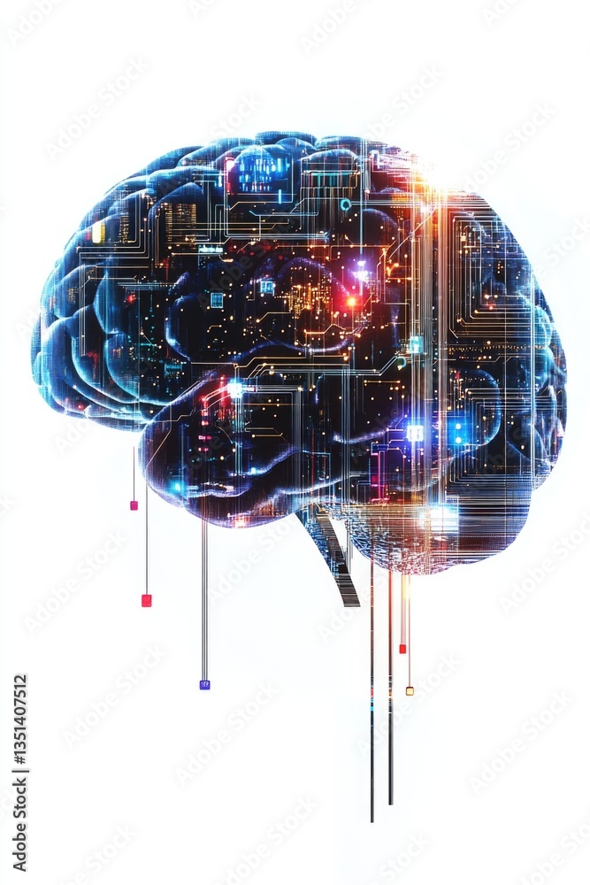 Poster A close-up view of an electronic brain component with a circuit board in the center