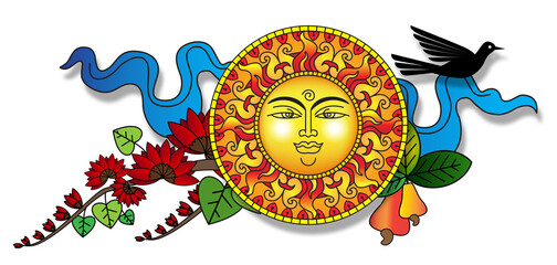 Sinhala and Tamil New Year Banner, Sri Lankan Traditional Sun Poster	
