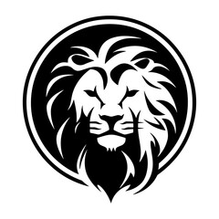 Detailed black and white illustration of a lion head, perfect for graphic design and wildlife projects.