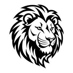 Detailed black and white illustration of a lion head, perfect for graphic design and wildlife projects.