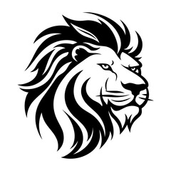 Detailed black and white illustration of a lion head, perfect for graphic design and wildlife projects.