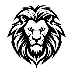 Detailed black and white illustration of a lion head, perfect for graphic design and wildlife projects.
