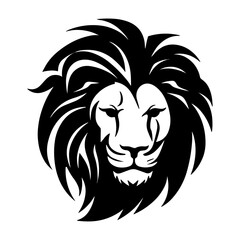 Detailed black and white illustration of a lion head, perfect for graphic design and wildlife projects.