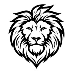 Detailed black and white illustration of a lion head, perfect for graphic design and wildlife projects.