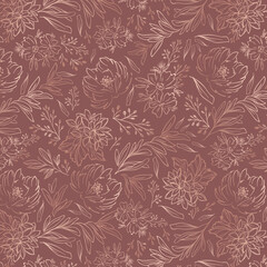 Summer handmade floral background. Botanical background from abstract flowers. Sketchy drawing of white outlines and yellow-brown strokes, blue background. wallpaper, bedspreads, bed linen, textiles