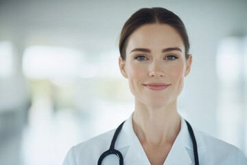 close-up portrait of nurse in uniform focusing on serene and dedicated expression ample copy space above nurse head