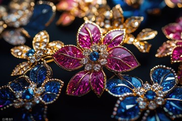 Fototapeta premium A detailed view of various colored brooches, great for jewelry or gift inspiration