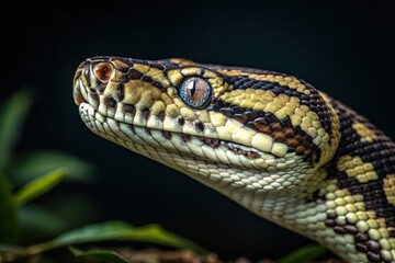 Obraz premium Close-up of a Colorful Python in a Lush Environment Generative AI