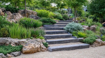 Obraz premium Serene Stone Steps Garden Landscape