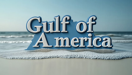 Fototapeta premium Gulf of America 3D Text on Beach Serene Coastal Design