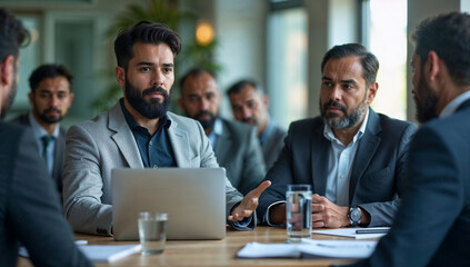 Indian HR Director Leading a Leadership Meeting with Senior Management in a Modern Corporate Boardroom