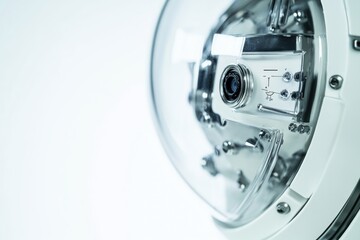 Naklejka premium A close-up shot of a camera reflected in a mirror