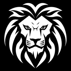 Detailed black and white illustration of a lion head, perfect for graphic design and wildlife projects.