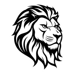 Fototapeta premium Detailed black and white illustration of a lion head, perfect for graphic design and wildlife projects.