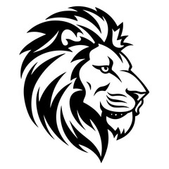 Detailed black and white illustration of a lion head, perfect for graphic design and wildlife projects.