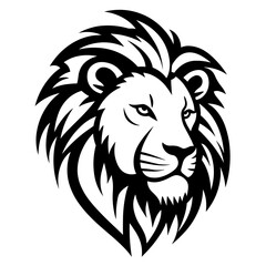 Detailed black and white illustration of a lion head, perfect for graphic design and wildlife projects.