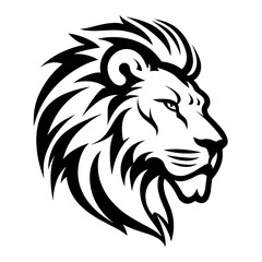 Detailed black and white illustration of a lion head, perfect for graphic design and wildlife projects.