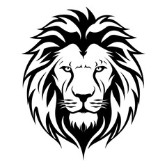 Detailed black and white illustration of a lion head, perfect for graphic design and wildlife projects.