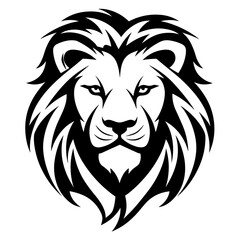 Detailed black and white illustration of a lion head, perfect for graphic design and wildlife projects.