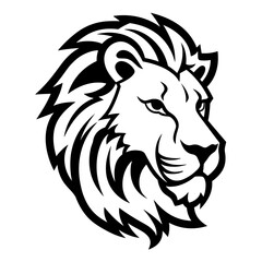 Detailed black and white illustration of a lion head, perfect for graphic design and wildlife projects.