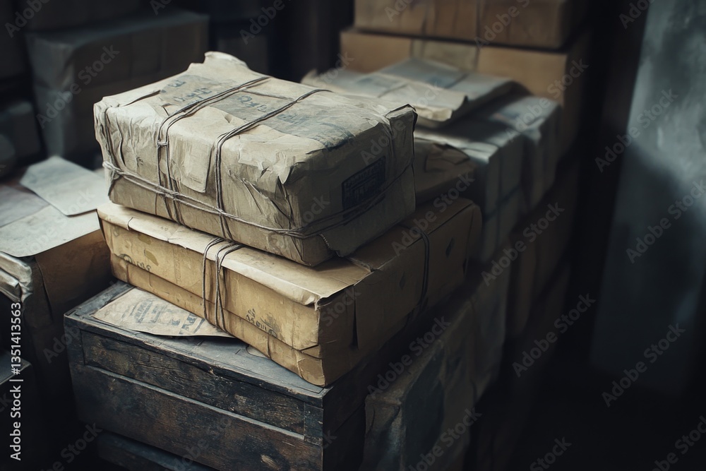 Poster a stack of boxes stacked on top of each other, ideal for office or home storage