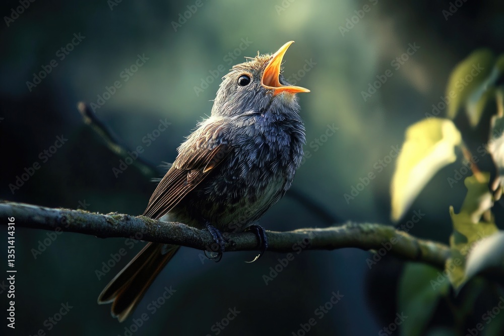 Poster a small bird sits on the top of a tree branch, enjoying its surroundings