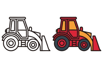 Naklejka premium A Coloring Page Featuring a Red and White Bulldozer Tractor