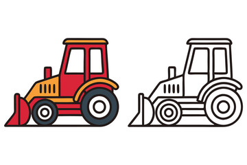 Red and White Bulldozer Tractor Illustration for Kids Coloring Book Page
