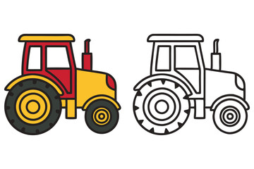 A Colorful Tractor and Its Outline for Coloring A Fun Farm Vehicle Illustration for Kids Activities