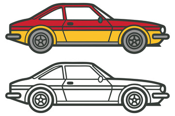 Classic Coupe Car Illustration Two View Red Yellow White Coloring Page