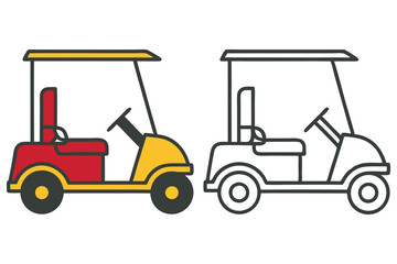Golf Cart Illustrations Red Yellow and Black White Line Art