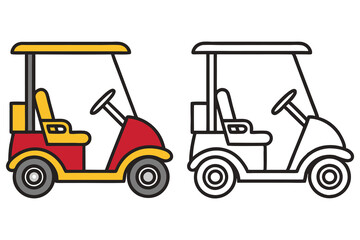 Golf Cart Illustration Color and Outline Version for Kids Coloring Pages Activity Book