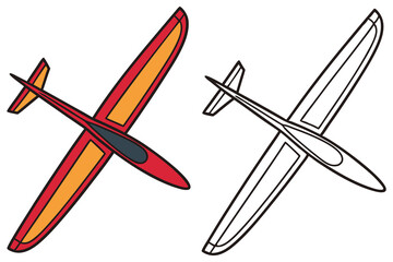 Red and White Glider Airplane Coloring Page Illustration Top View